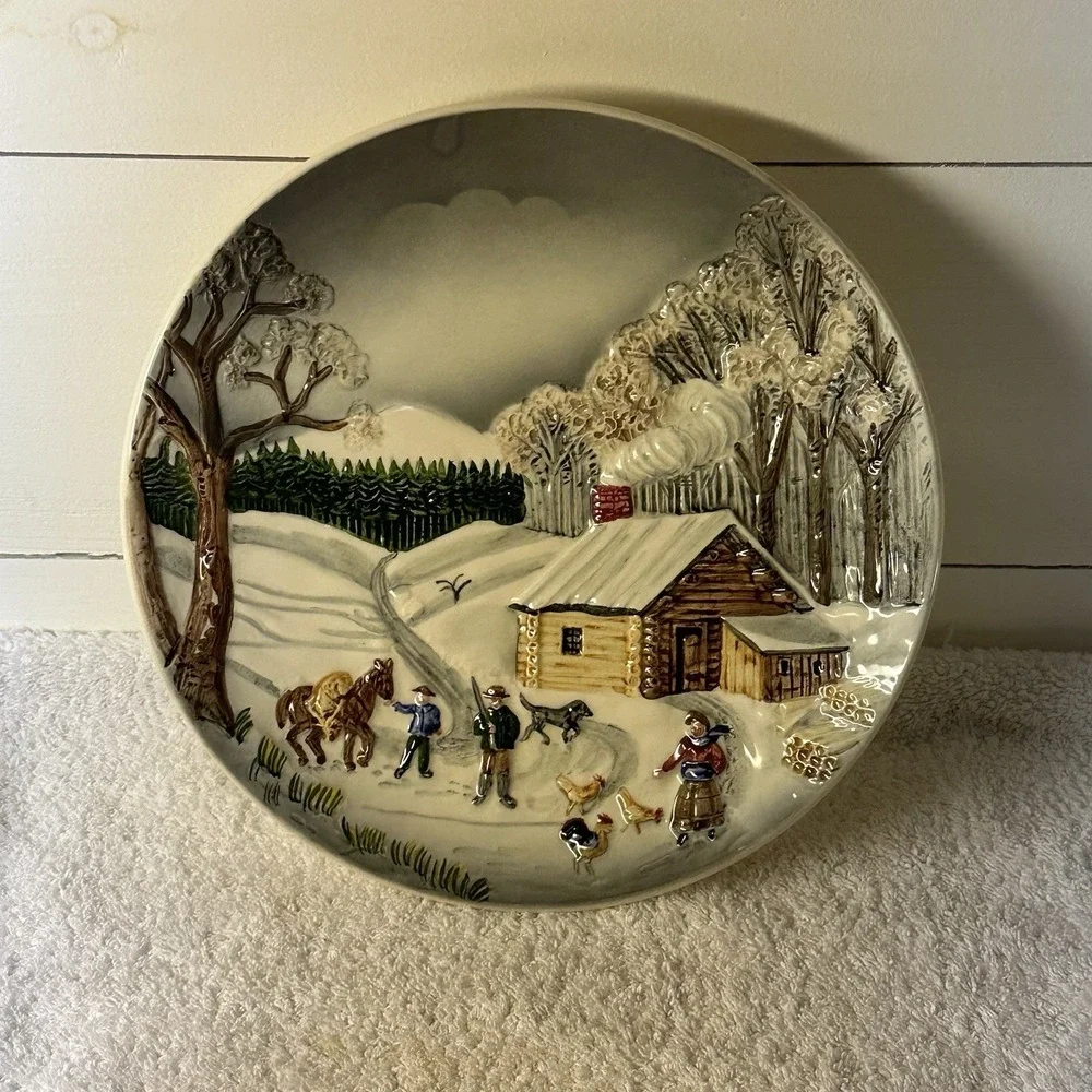 Vintage German Relief Wall Plate Wint‎ Village Scene Made In Western Germany 9